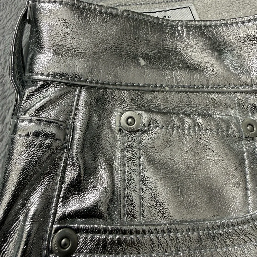 NWT Gap Cheeky Straight High Rise Pants 28 6R Metallic Silver Faux Leather